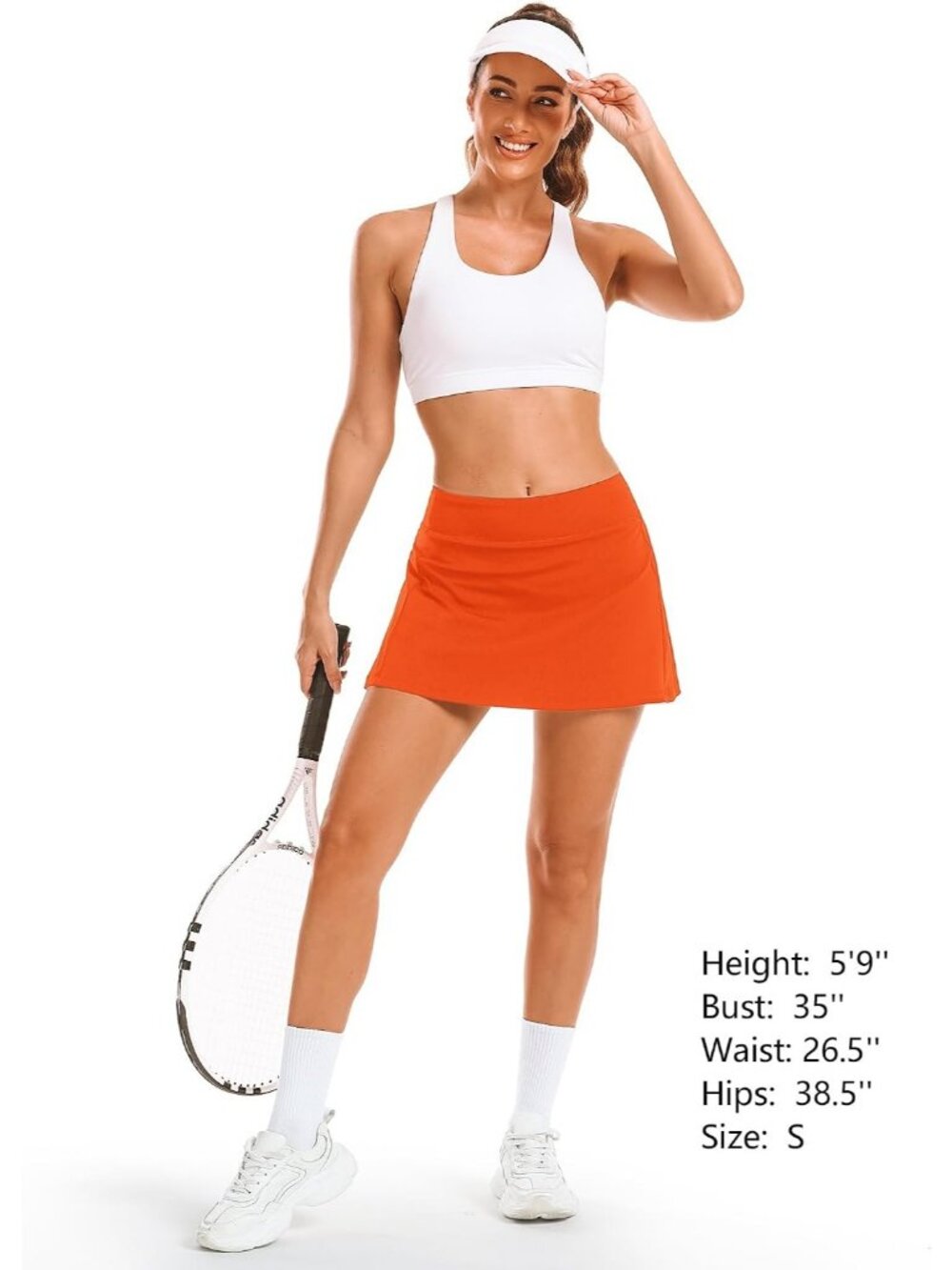 Women's High Waisted Pockets Orange Tennis Skirt Golf Athletic Skort Shorts - Picture 6 of 7